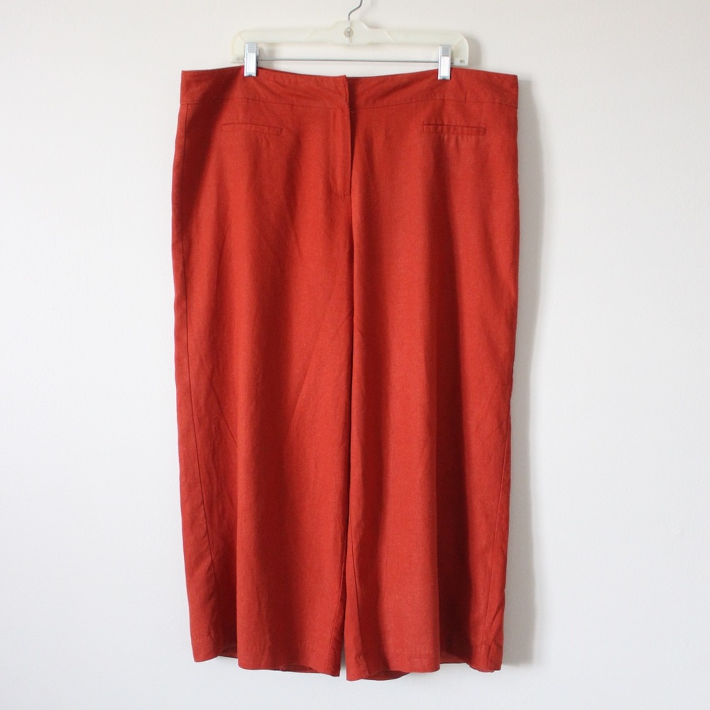 Red Cropped Linen Pants